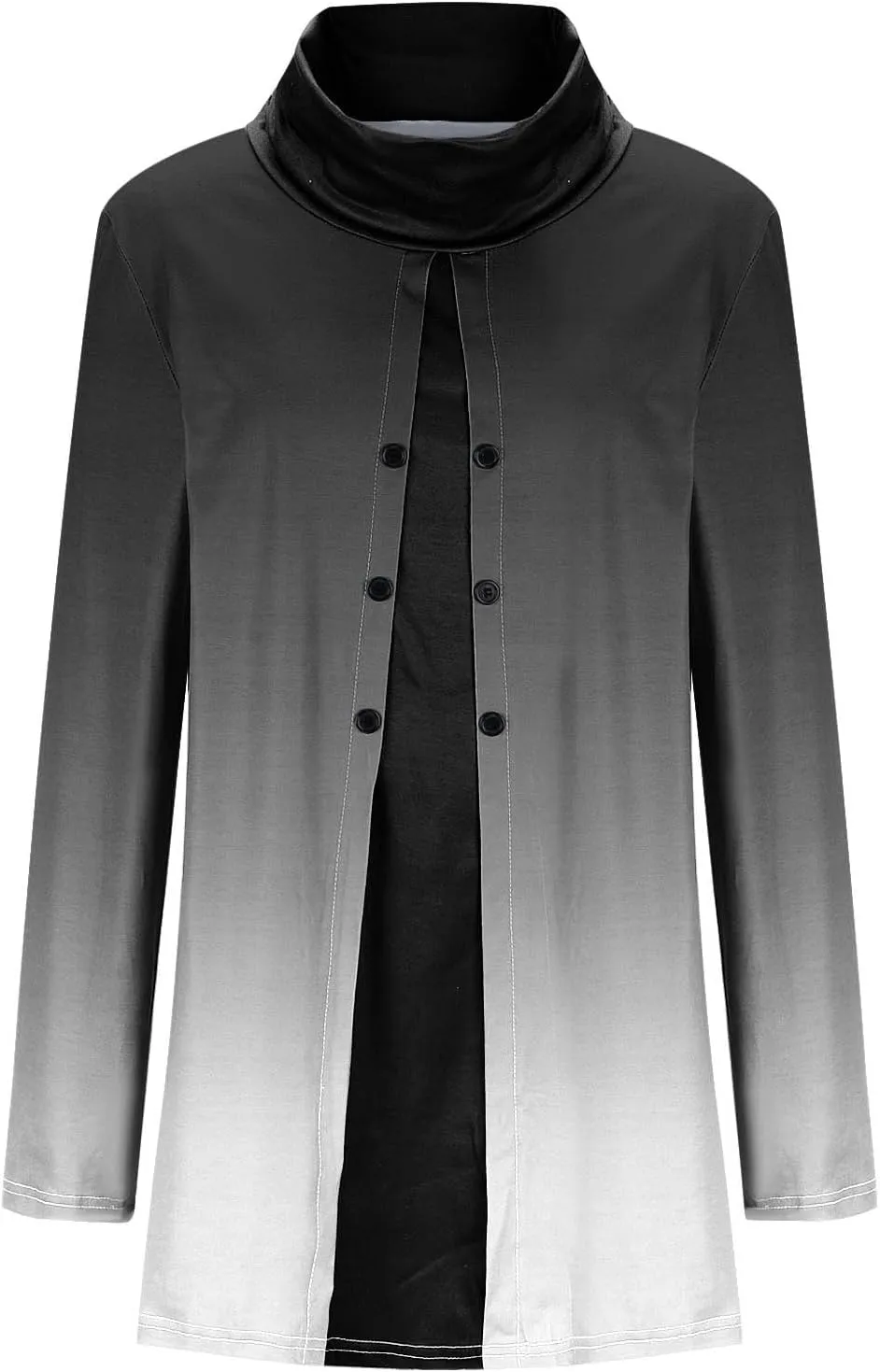 Womens Long Sleeve Cowl Neck Tops Button Down Tops Casual Trendy Tops Loose Fitting Tops Plus Size Gradient Tunic