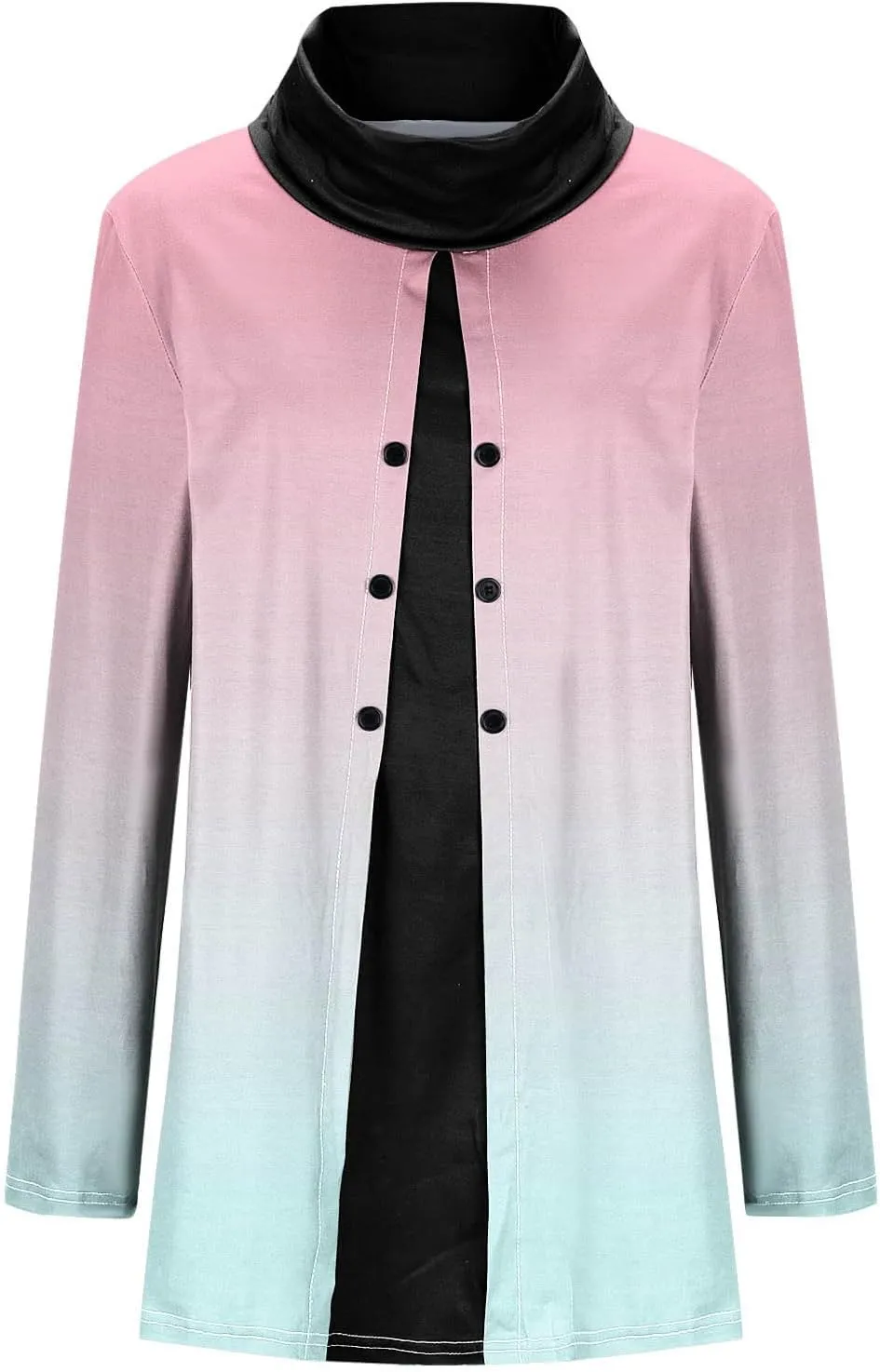 Womens Long Sleeve Cowl Neck Tops Button Down Tops Casual Trendy Tops Loose Fitting Tops Plus Size Gradient Tunic