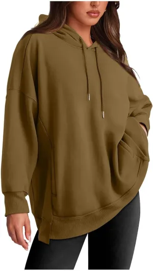 Womens Long Sleeve Tops Drawstring Pullover Tops Fall Lightweight Hoodies Loose Fit Business Casual Clothes Fall