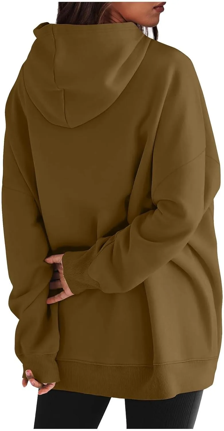 Womens Long Sleeve Tops Drawstring Pullover Tops Fall Lightweight Hoodies Loose Fit Business Casual Clothes Fall