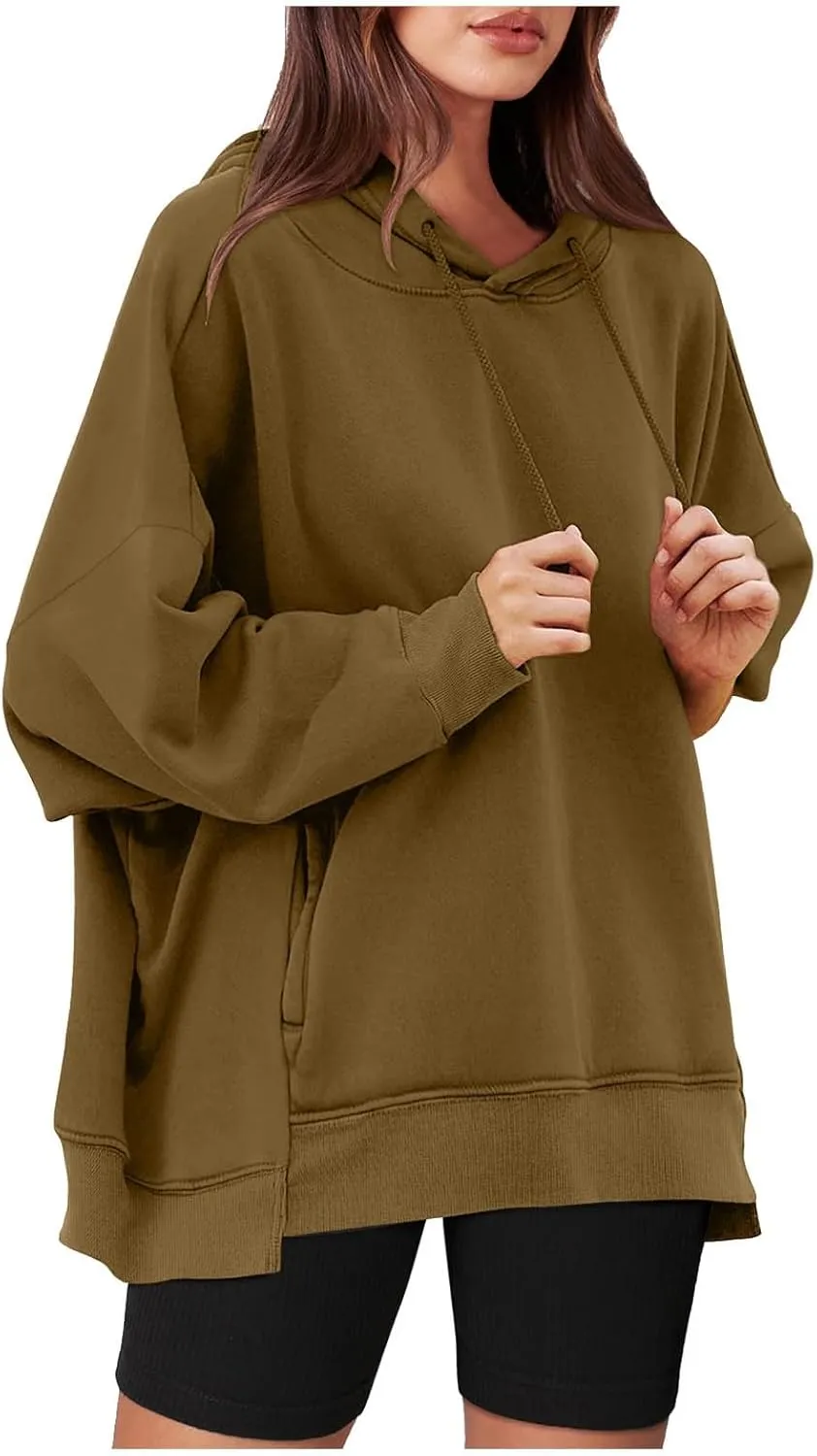 Womens Long Sleeve Tops Drawstring Pullover Tops Fall Lightweight Hoodies Loose Fit Business Casual Clothes Fall