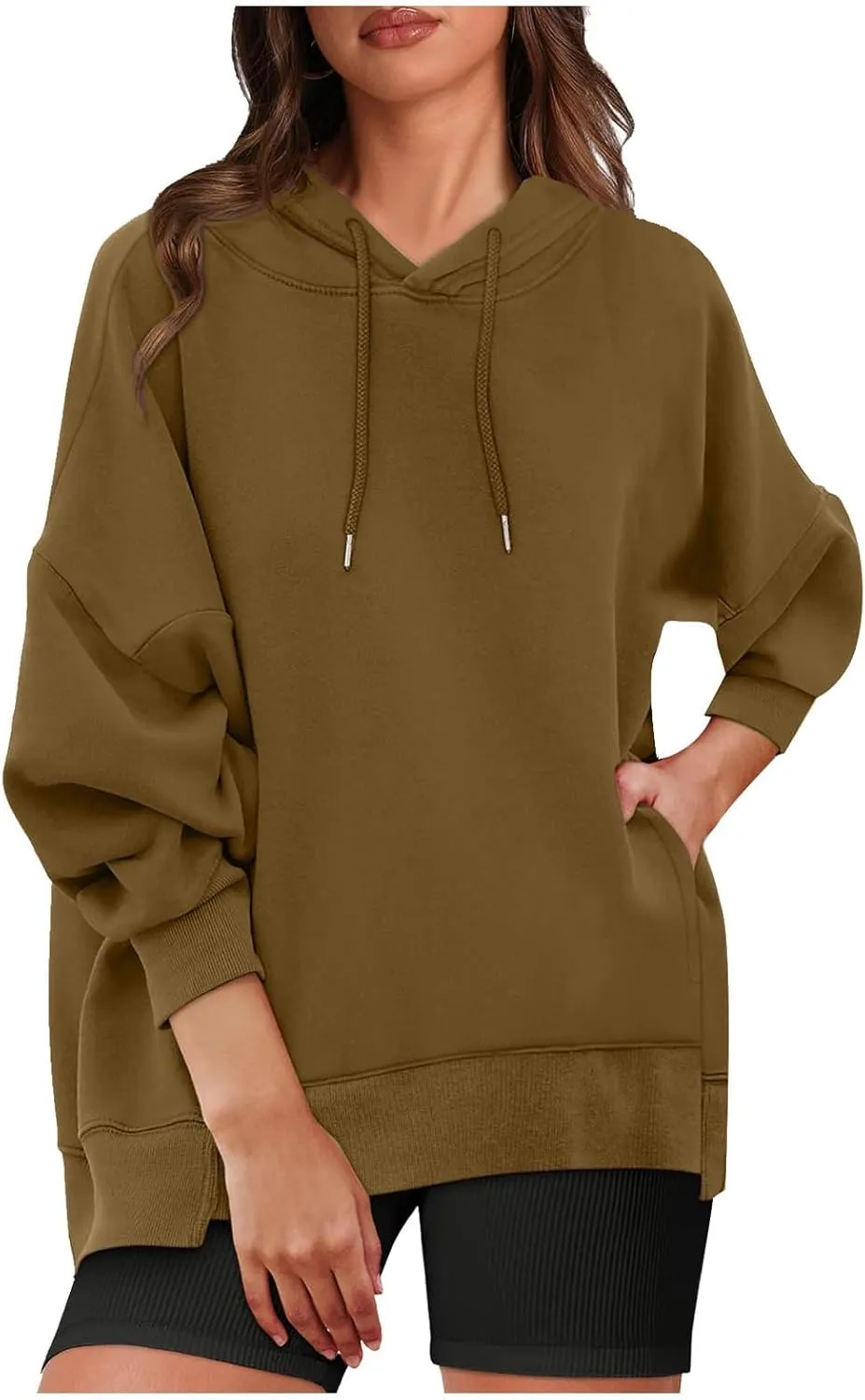 Womens Long Sleeve Tops Drawstring Pullover Tops Fall Lightweight Hoodies Loose Fit Business Casual Clothes Fall