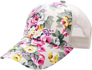 Women's Mesh Flower Print Sun Hat Fashionable Adjustable Floral Baseball Cap Casual Outdoor Sport Trucker Hat