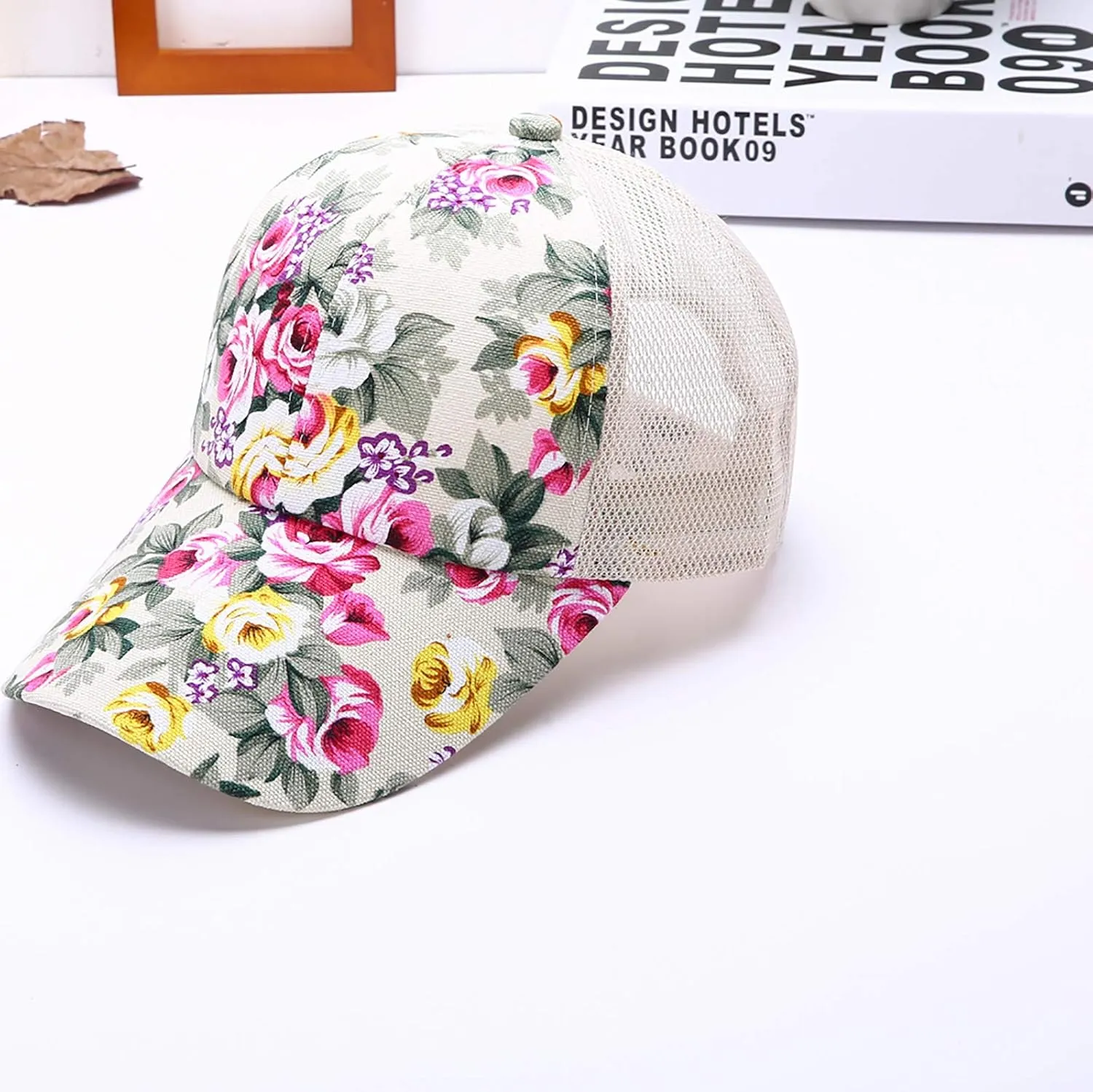 Women's Mesh Flower Print Sun Hat Fashionable Adjustable Floral Baseball Cap Casual Outdoor Sport Trucker Hat