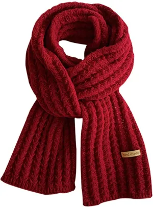 Women's New Year Red Scarf Fashion Winter Warm Knitting Wool Scarfves Solid Color Scarfs Lady