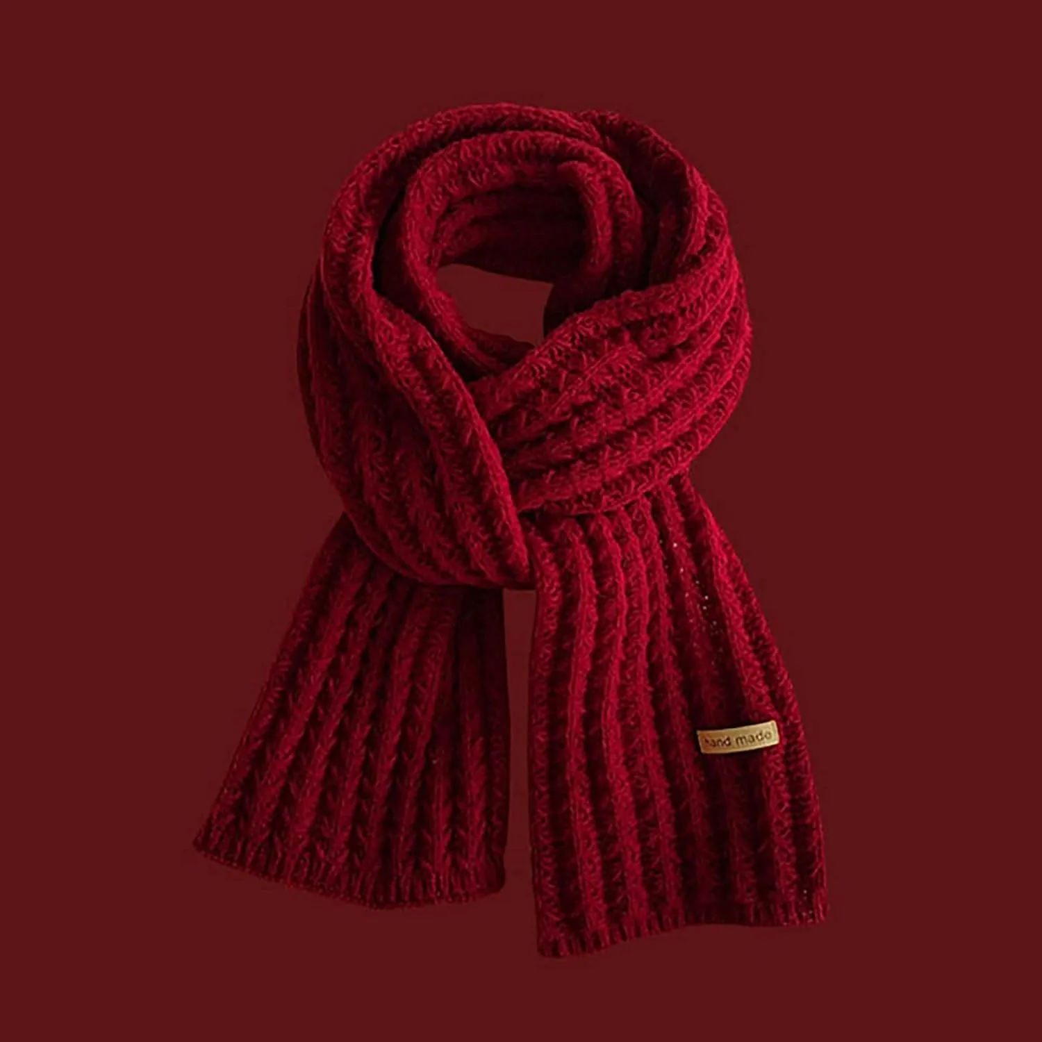 Women's New Year Red Scarf Fashion Winter Warm Knitting Wool Scarfves Solid Color Scarfs Lady