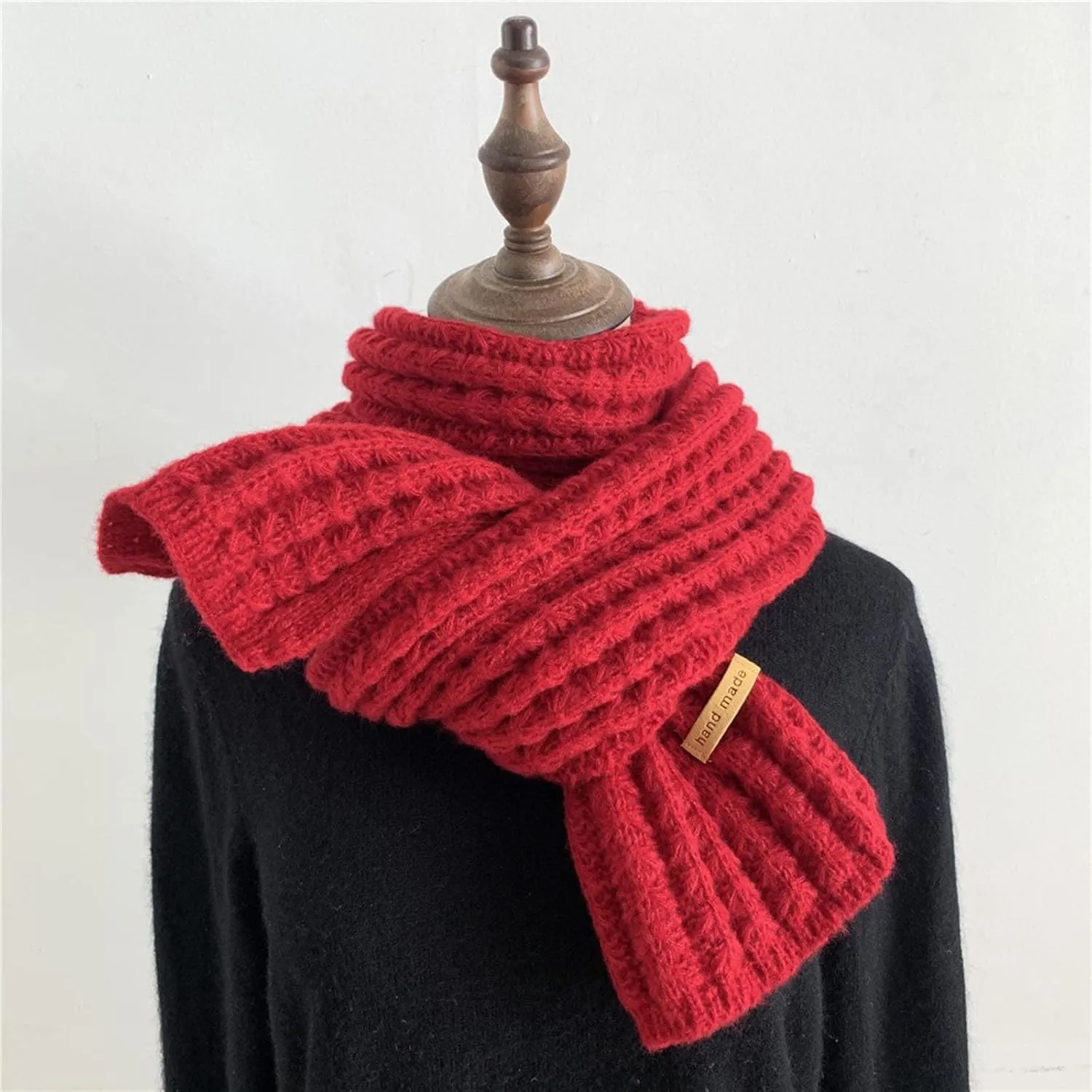 Women's New Year Red Scarf Fashion Winter Warm Knitting Wool Scarfves Solid Color Scarfs Lady