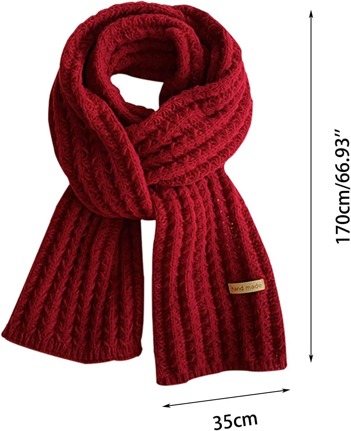 Women's New Year Red Scarf Fashion Winter Warm Knitting Wool Scarfves Solid Color Scarfs Lady