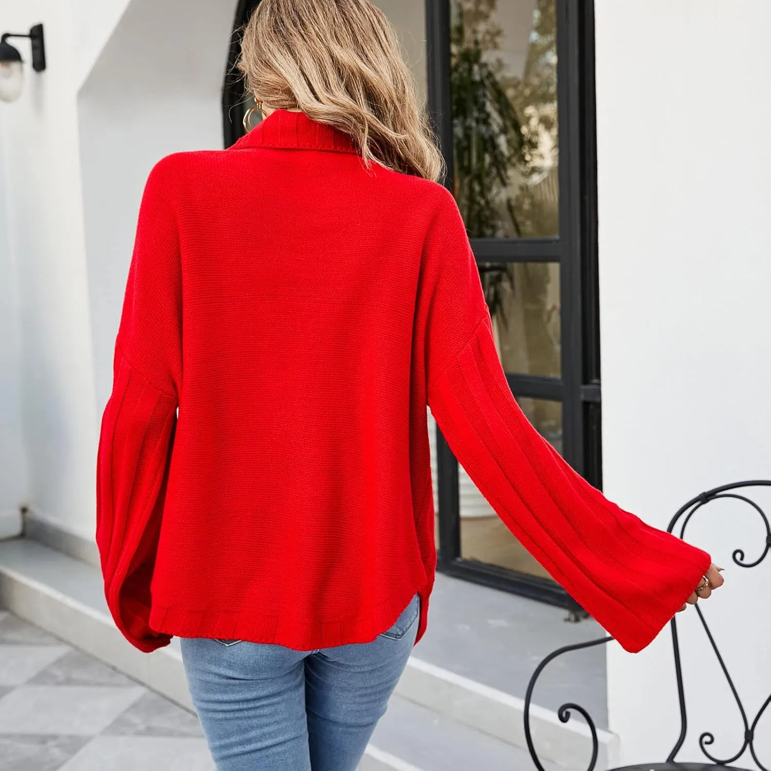 Women's Oversized Sweater Tops Long Sleeve Turtleneck Knit Jumper Solid Loose Dressy Pullover Blouse Tunic Tops