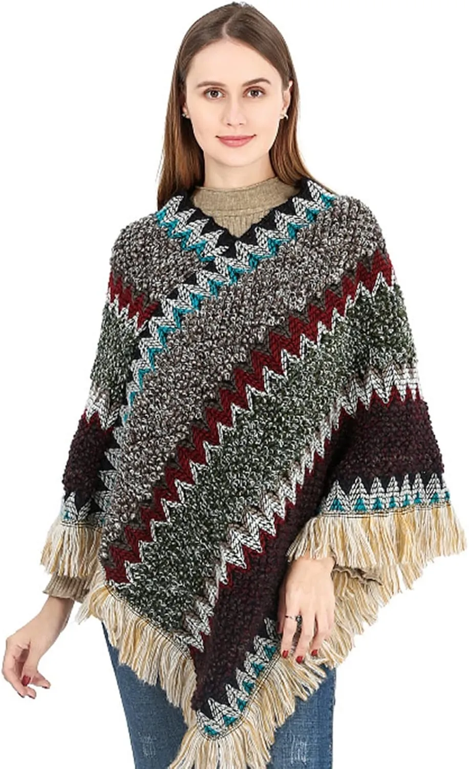 Women's Printed Shawl Wrap Oversized Cardigan Sweater Coat Fashionable Open Front Poncho Cape, Gift for Women