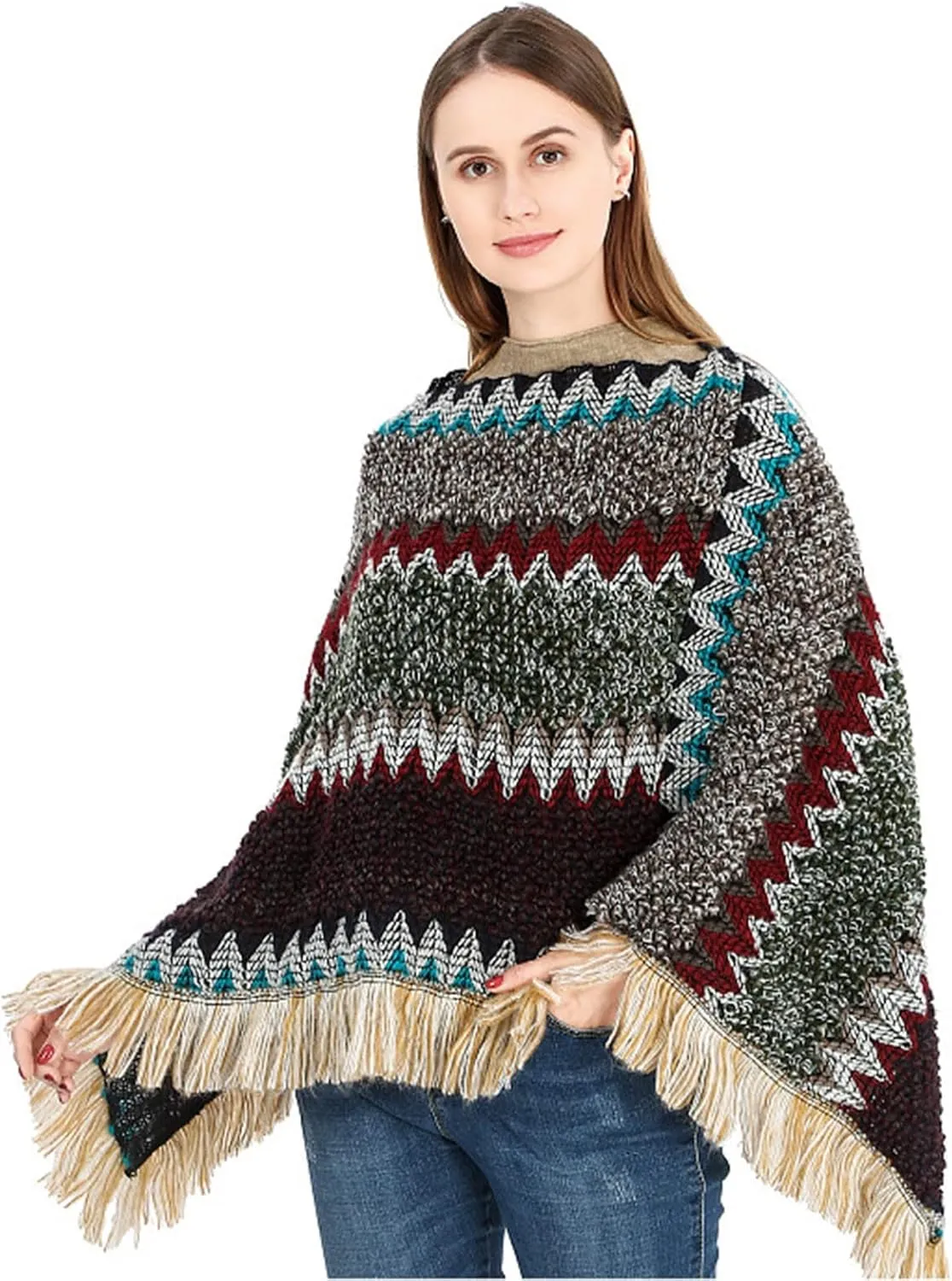 Women's Printed Shawl Wrap Oversized Cardigan Sweater Coat Fashionable Open Front Poncho Cape, Gift for Women