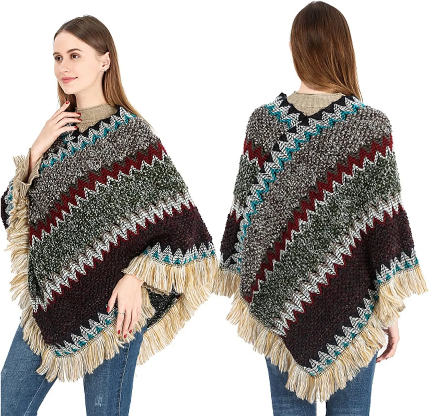 Women's Printed Shawl Wrap Oversized Cardigan Sweater Coat Fashionable Open Front Poncho Cape, Gift for Women