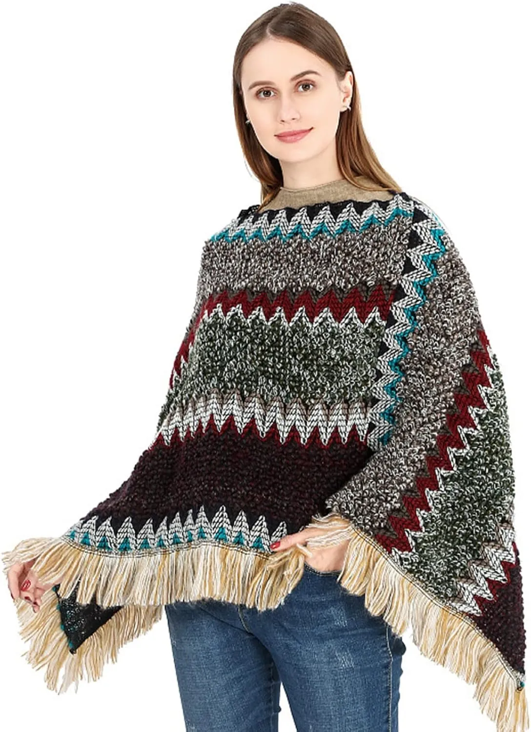 Women's Printed Shawl Wrap Oversized Cardigan Sweater Coat Fashionable Open Front Poncho Cape, Gift for Women