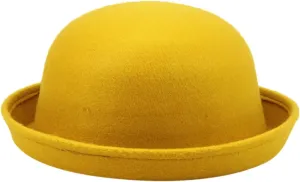 Womens Pure Cloche Hats Roll-up Brim Fedora Porkpie Hats Bowtie Bowler Hat for Men and Women