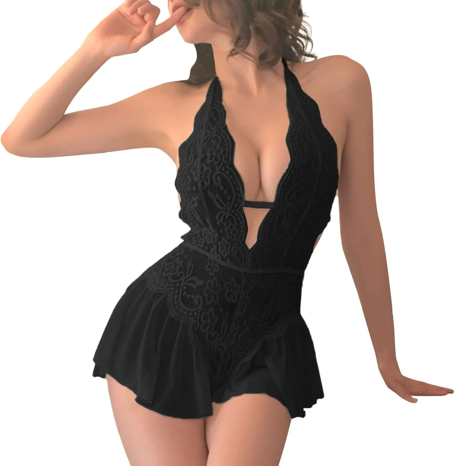 Womens Sexy Lingerie Sets Lace Chemise Babydoll Nighty Basques Wetlook Mini Bodysuit High Waist Nightwear