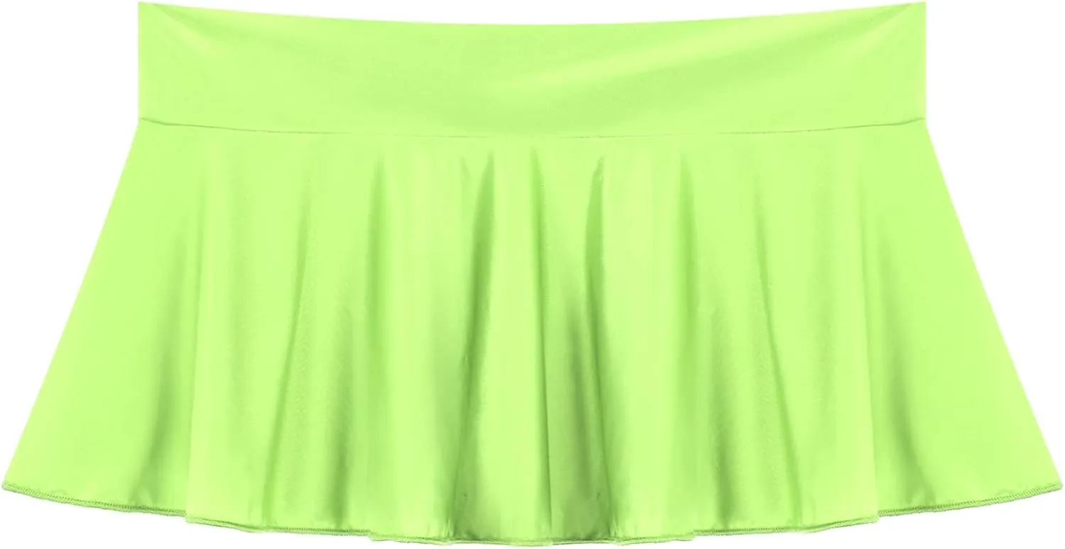 Women's Sexy Pleated Mini Skirt Solid Color Glossy Ruffle Lingerie Low Rise Miniskirt Night Club