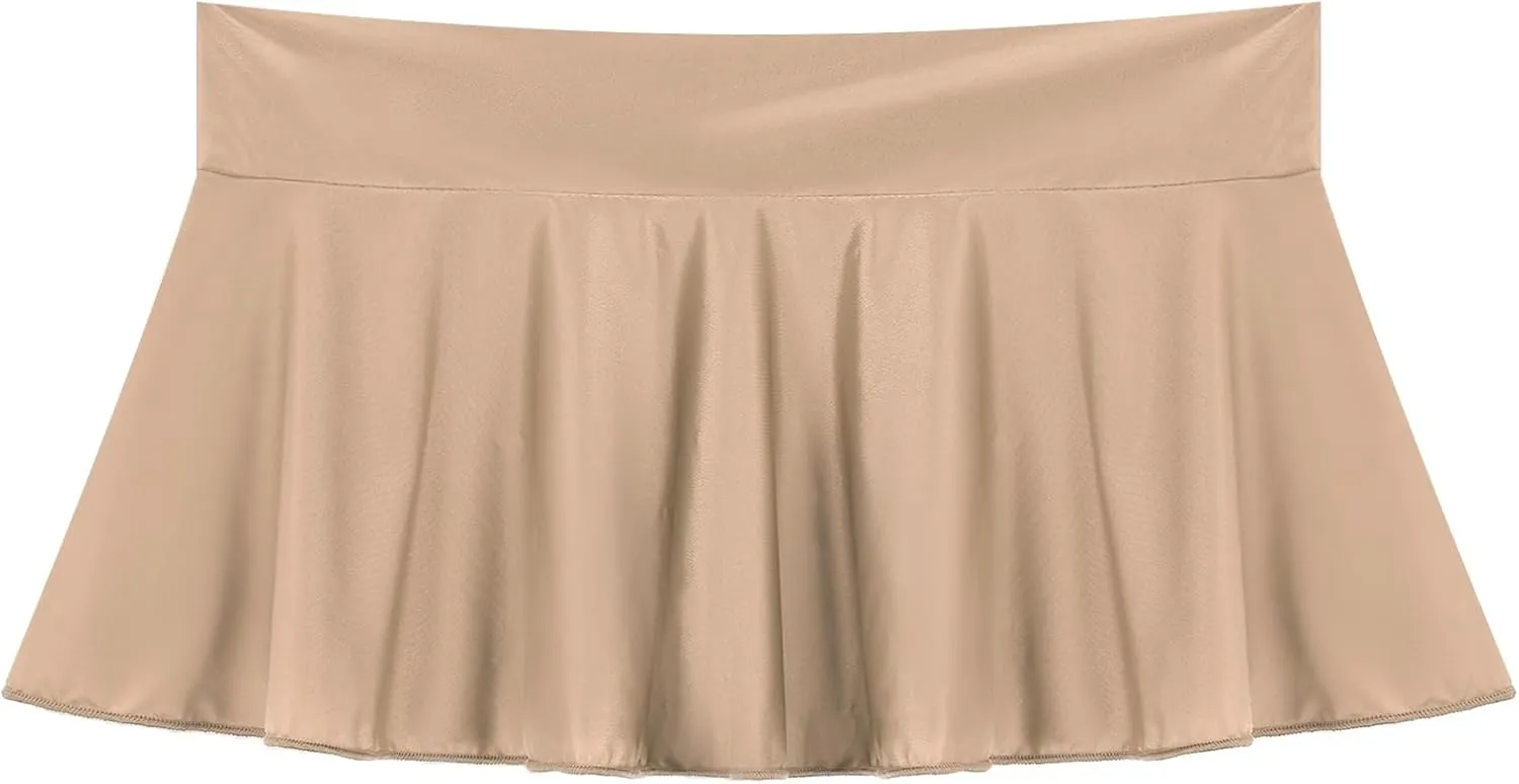 Women's Shiny Glossy Flirty A-Line Mini Skirt Pleated Tennis Solid Ruffle Lingerie Skirts