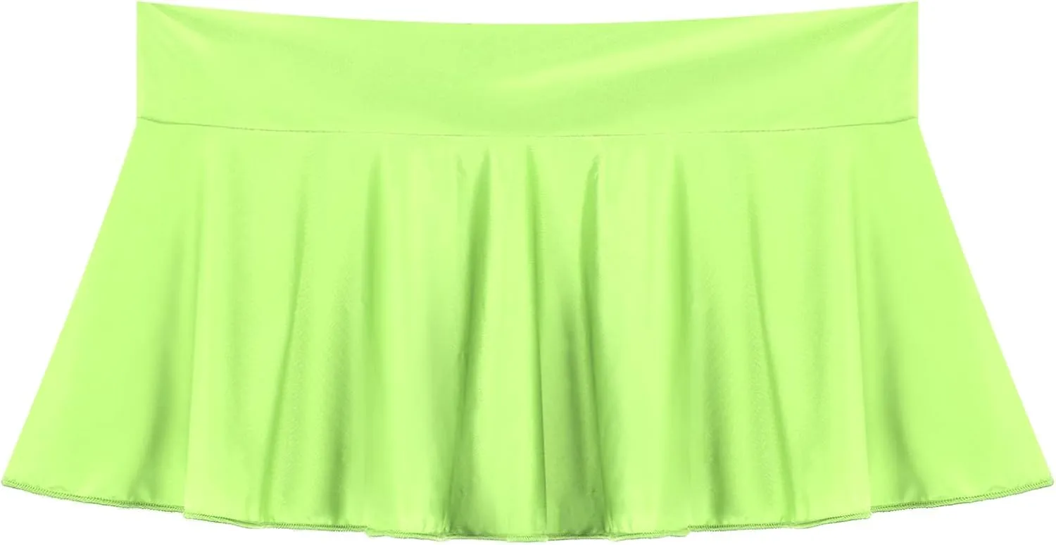 Women's Shiny Glossy Flirty A-Line Mini Skirt Pleated Tennis Solid Ruffle Lingerie Skirts