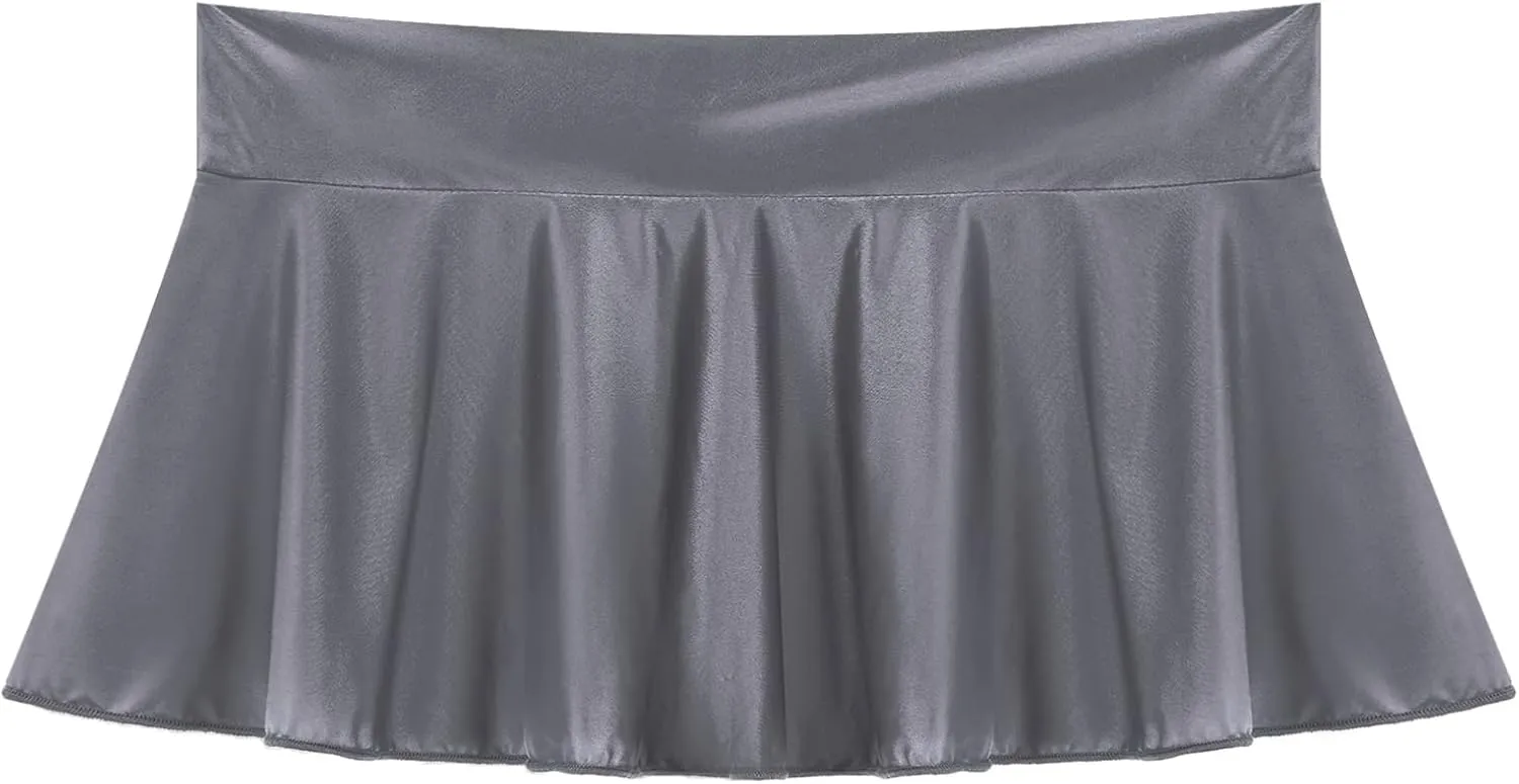 Womens Shiny Metallic Sexy Mini Pleated Skirt Low Rise Teddy Bodycon Tutu Skirts Clubwear