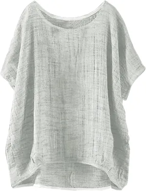 Women's Summer Cotton Linen Boho Floral Short Sleeve Tunic Tops Casual Comfy Womens Tops Oversized Business