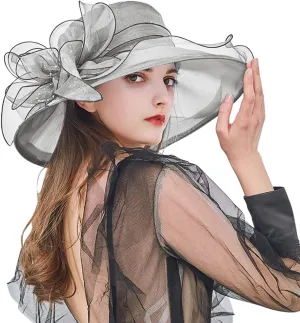 Womens Summer Dress Hat Fascinators for Women Tea Party Hats Derby Wide Leaf Flower Bridal Shower Hat Sun Beach Hat