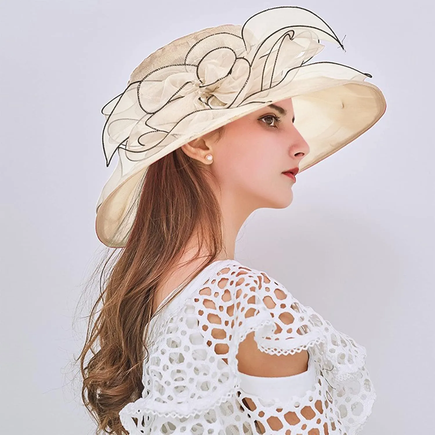 Womens Summer Dress Hat Fascinators for Women Tea Party Hats Derby Wide Leaf Flower Bridal Shower Hat Sun Beach Hat