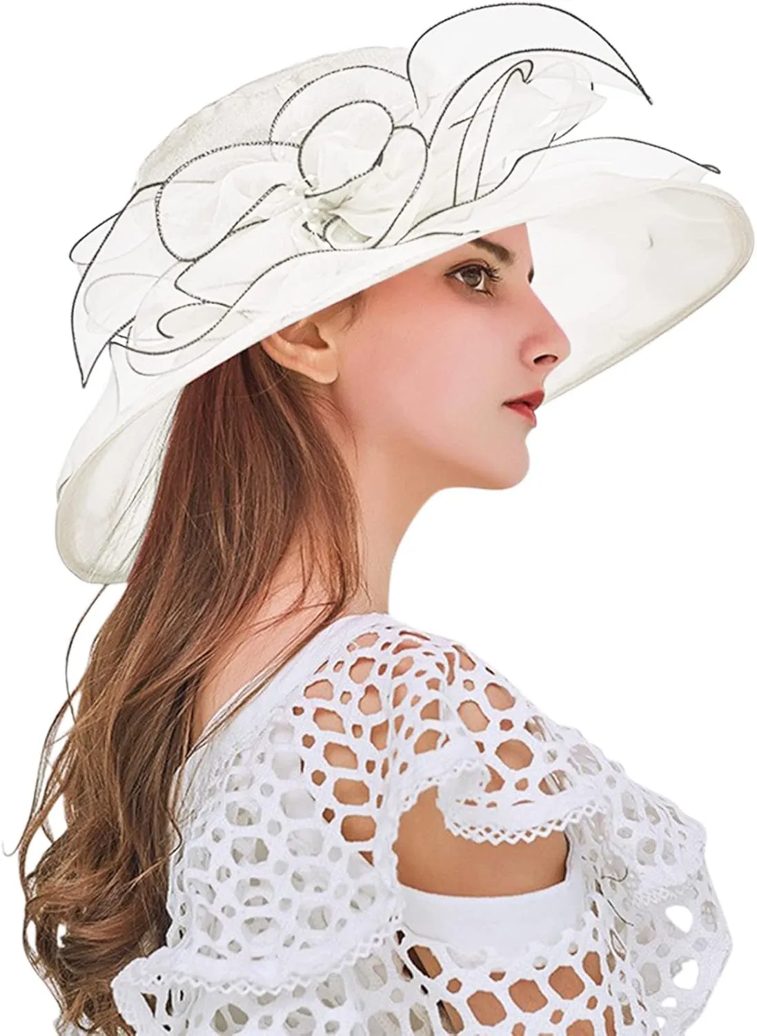 Womens Summer Dress Hat Fascinators for Women Tea Party Hats Derby Wide Leaf Flower Bridal Shower Hat Sun Beach Hat