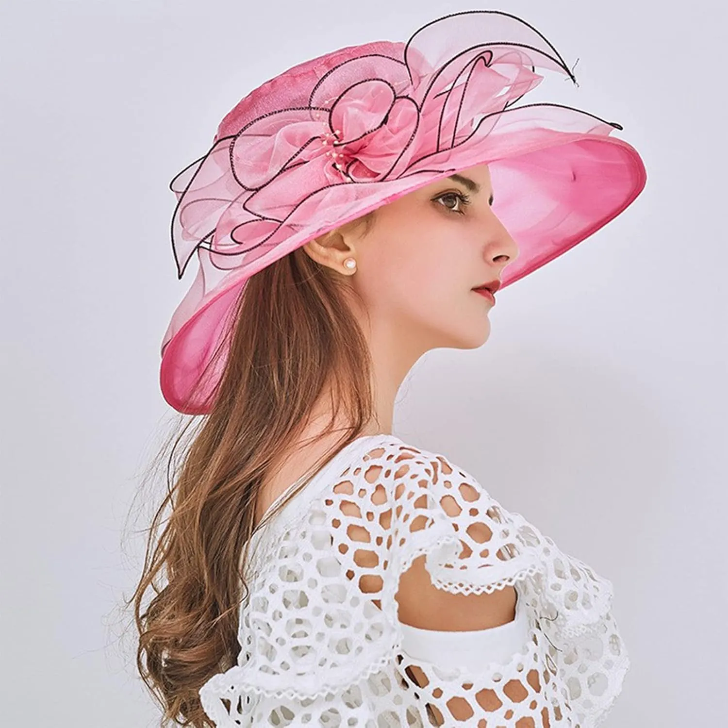 Womens Summer Dress Hat Fascinators for Women Tea Party Hats Derby Wide Leaf Flower Bridal Shower Hat Sun Beach Hat