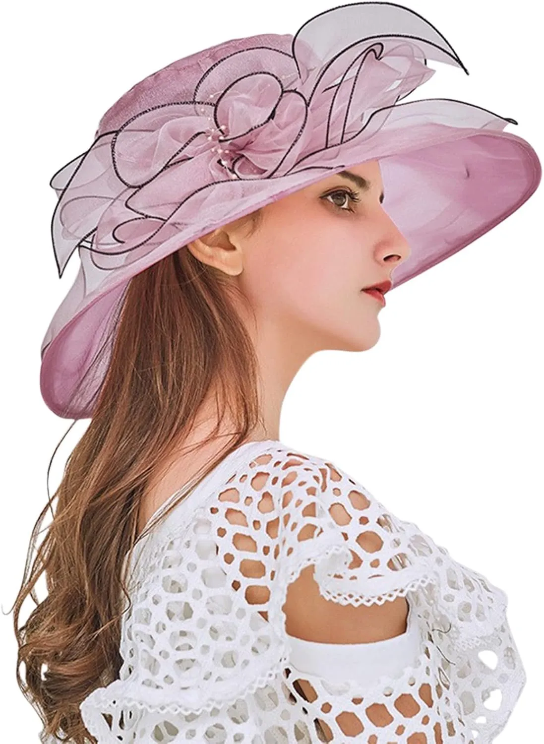 Womens Summer Dress Hat Fascinators for Women Tea Party Hats Derby Wide Leaf Flower Bridal Shower Hat Sun Beach Hat