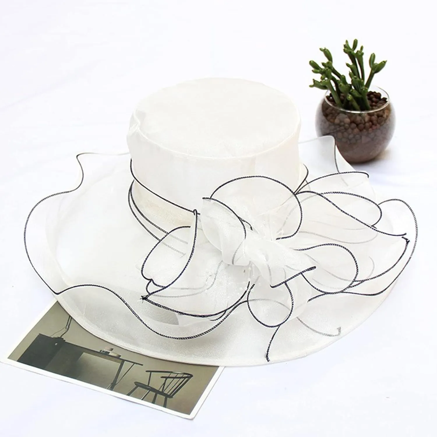 Womens Summer Dress Hat Fascinators for Women Tea Party Hats Derby Wide Leaf Flower Bridal Shower Hat Sun Beach Hat