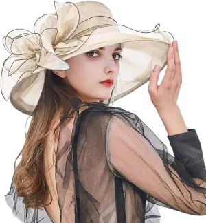 Womens Summer Dress Hat Fascinators for Women Tea Party Hats Derby Wide Leaf Flower Bridal Shower Hat Sun Beach Hat
