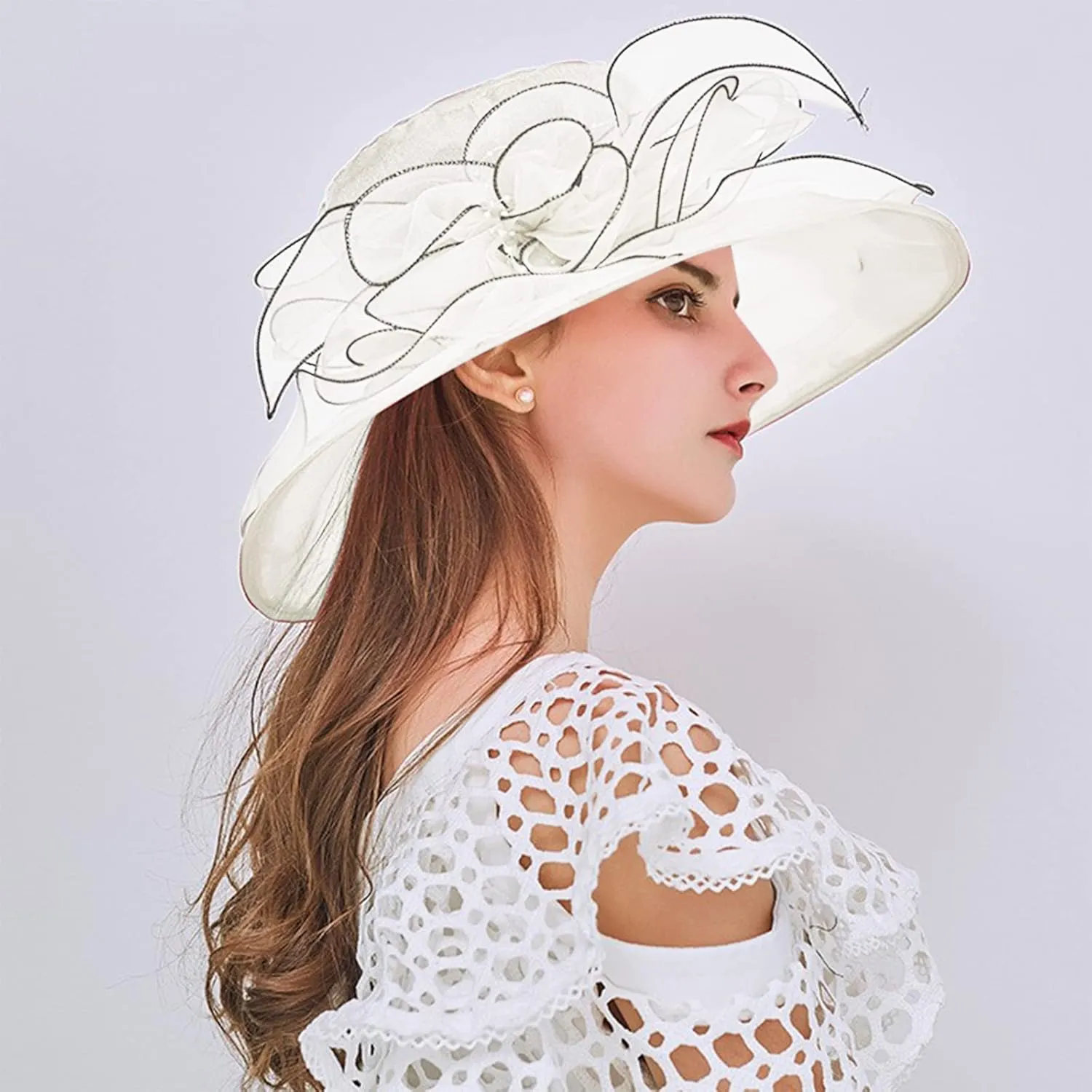 Womens Summer Dress Hat Fascinators for Women Tea Party Hats Derby Wide Leaf Flower Bridal Shower Hat Sun Beach Hat