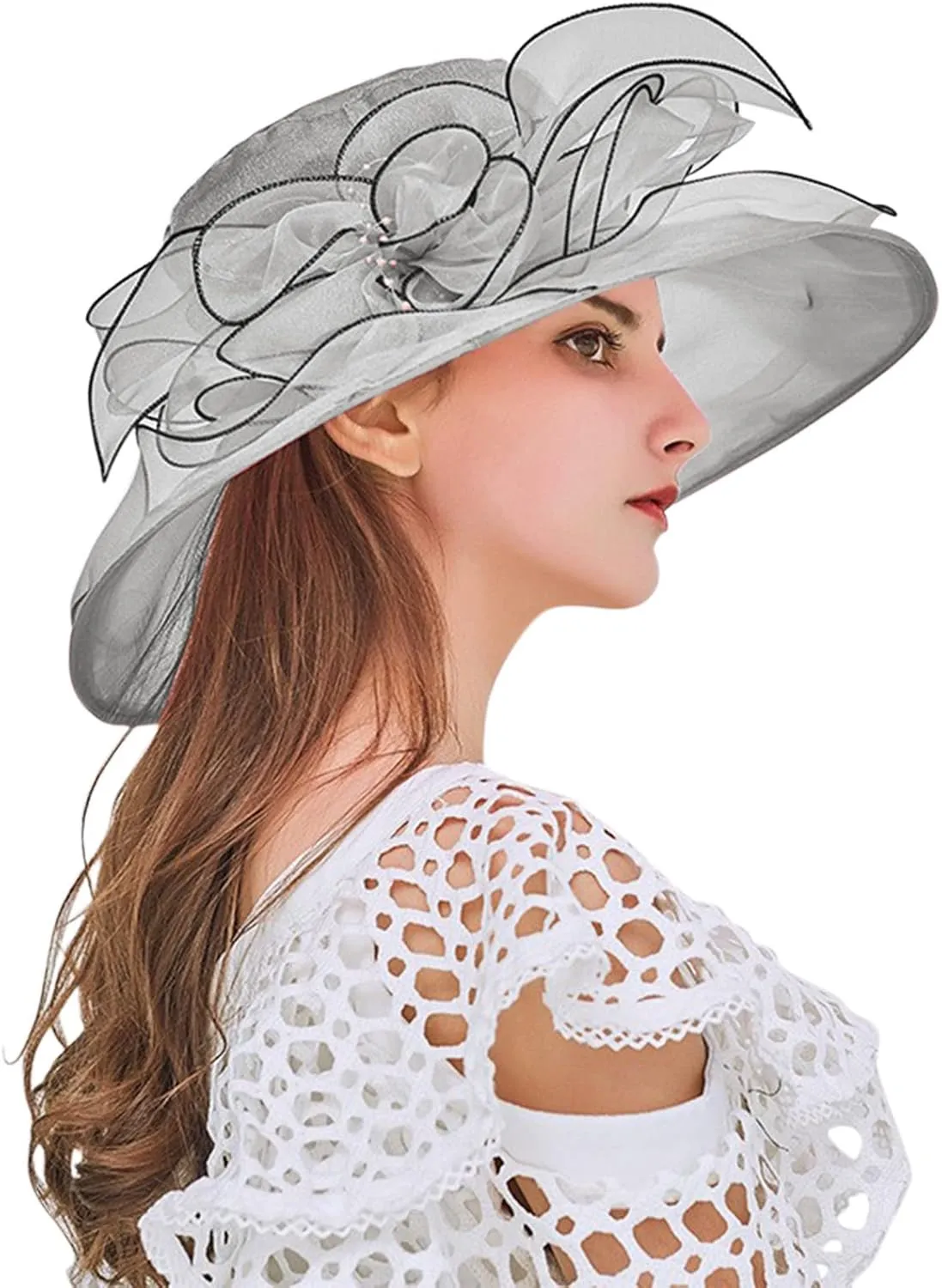 Womens Summer Dress Hat Fascinators for Women Tea Party Hats Derby Wide Leaf Flower Bridal Shower Hat Sun Beach Hat
