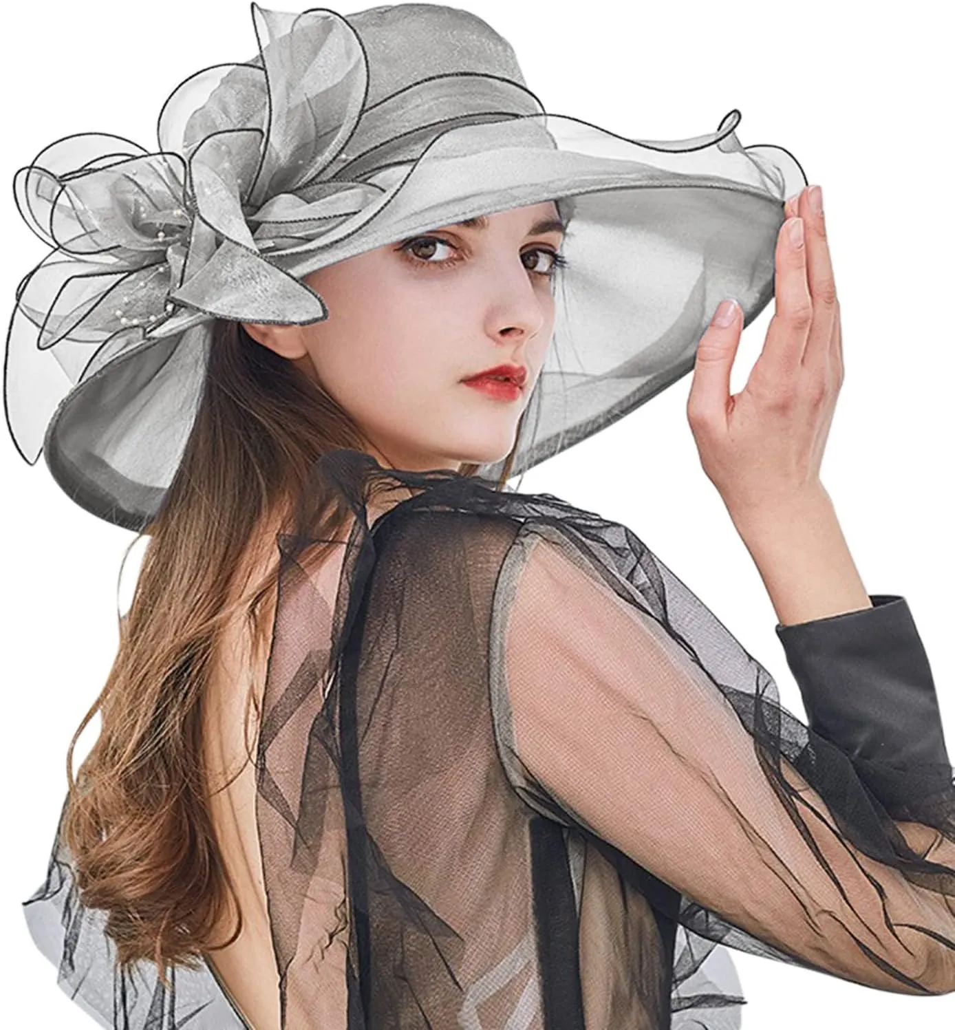 Womens Summer Dress Hat Fascinators for Women Tea Party Hats Derby Wide Leaf Flower Bridal Shower Hat Sun Beach Hat