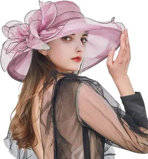 Womens Summer Dress Hat Fascinators for Women Tea Party Hats Derby Wide Leaf Flower Bridal Shower Hat Sun Beach Hat
