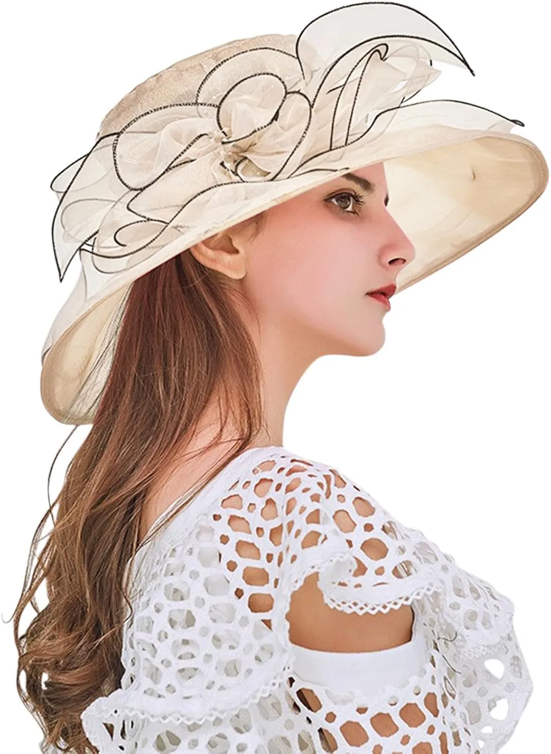 Womens Summer Dress Hat Fascinators for Women Tea Party Hats Derby Wide Leaf Flower Bridal Shower Hat Sun Beach Hat