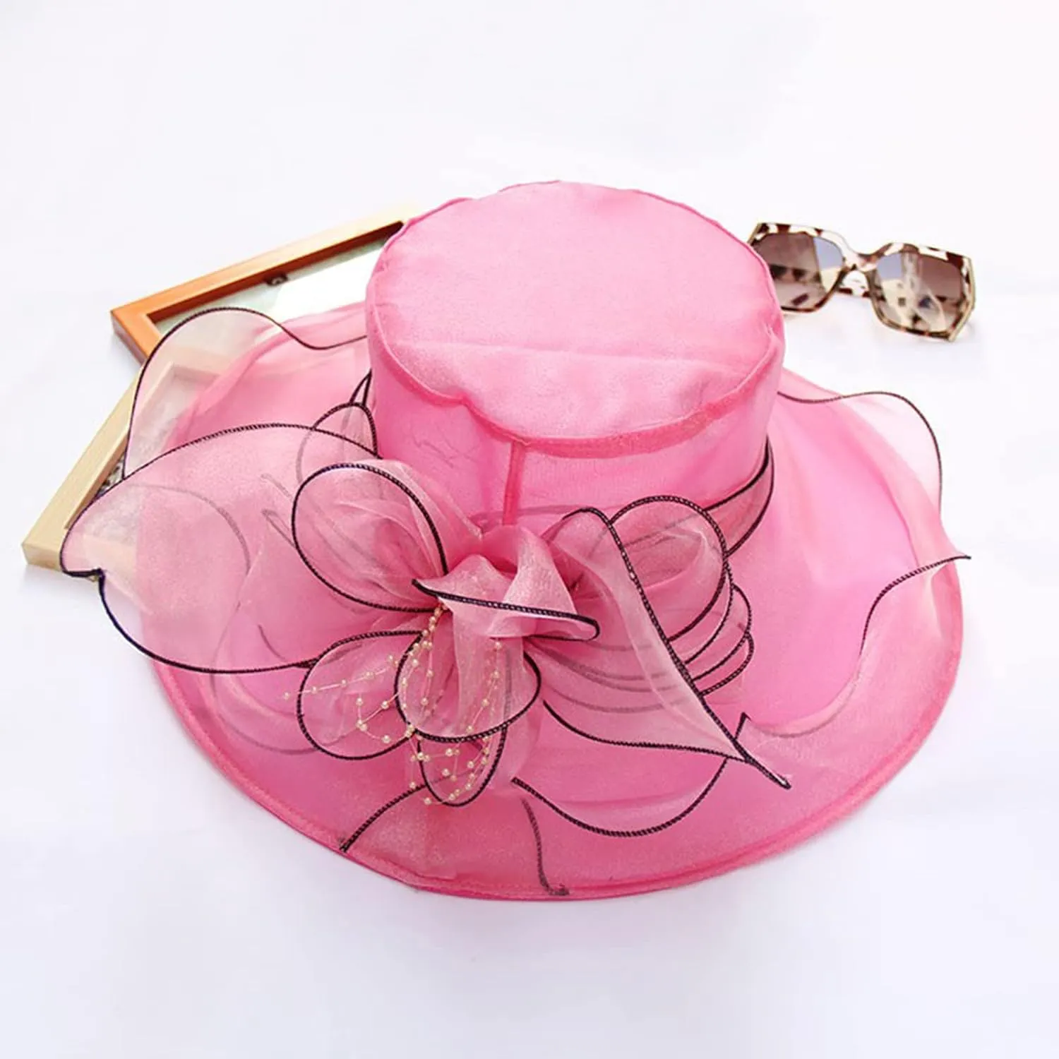 Womens Summer Dress Hat Fascinators for Women Tea Party Hats Derby Wide Leaf Flower Bridal Shower Hat Sun Beach Hat