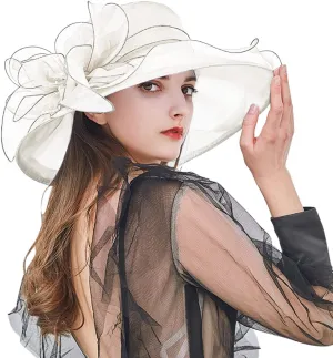 Womens Summer Dress Hat Fascinators for Women Tea Party Hats Derby Wide Leaf Flower Bridal Shower Hat Sun Beach Hat