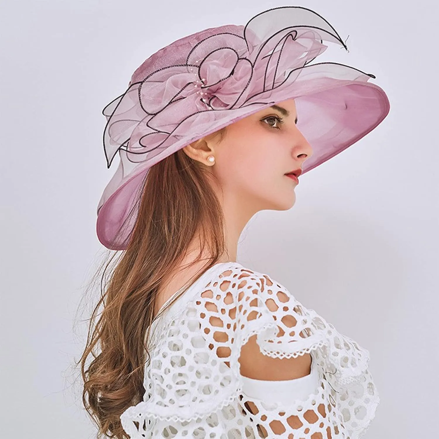 Womens Summer Dress Hat Fascinators for Women Tea Party Hats Derby Wide Leaf Flower Bridal Shower Hat Sun Beach Hat