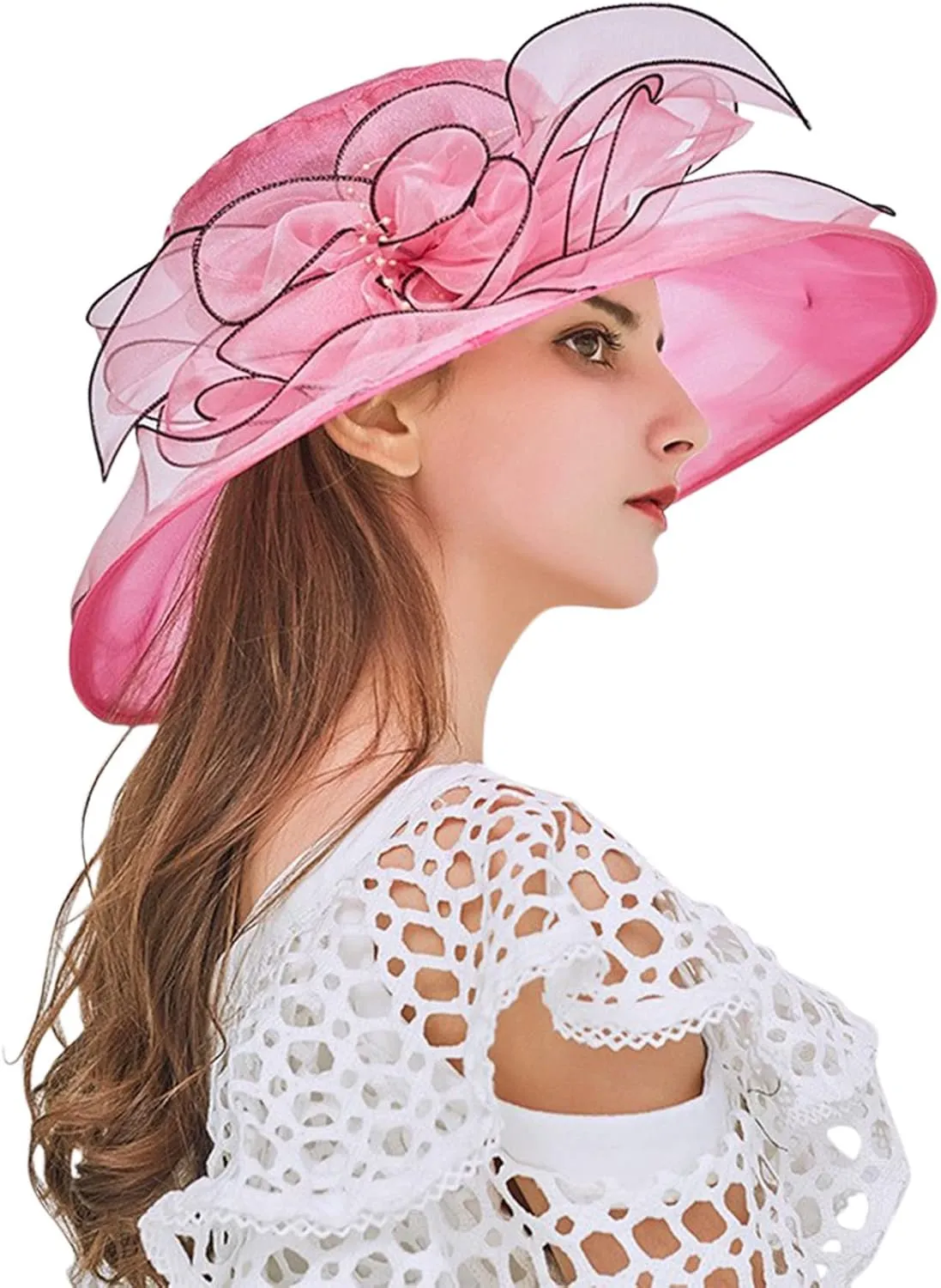 Womens Summer Dress Hat Fascinators for Women Tea Party Hats Derby Wide Leaf Flower Bridal Shower Hat Sun Beach Hat