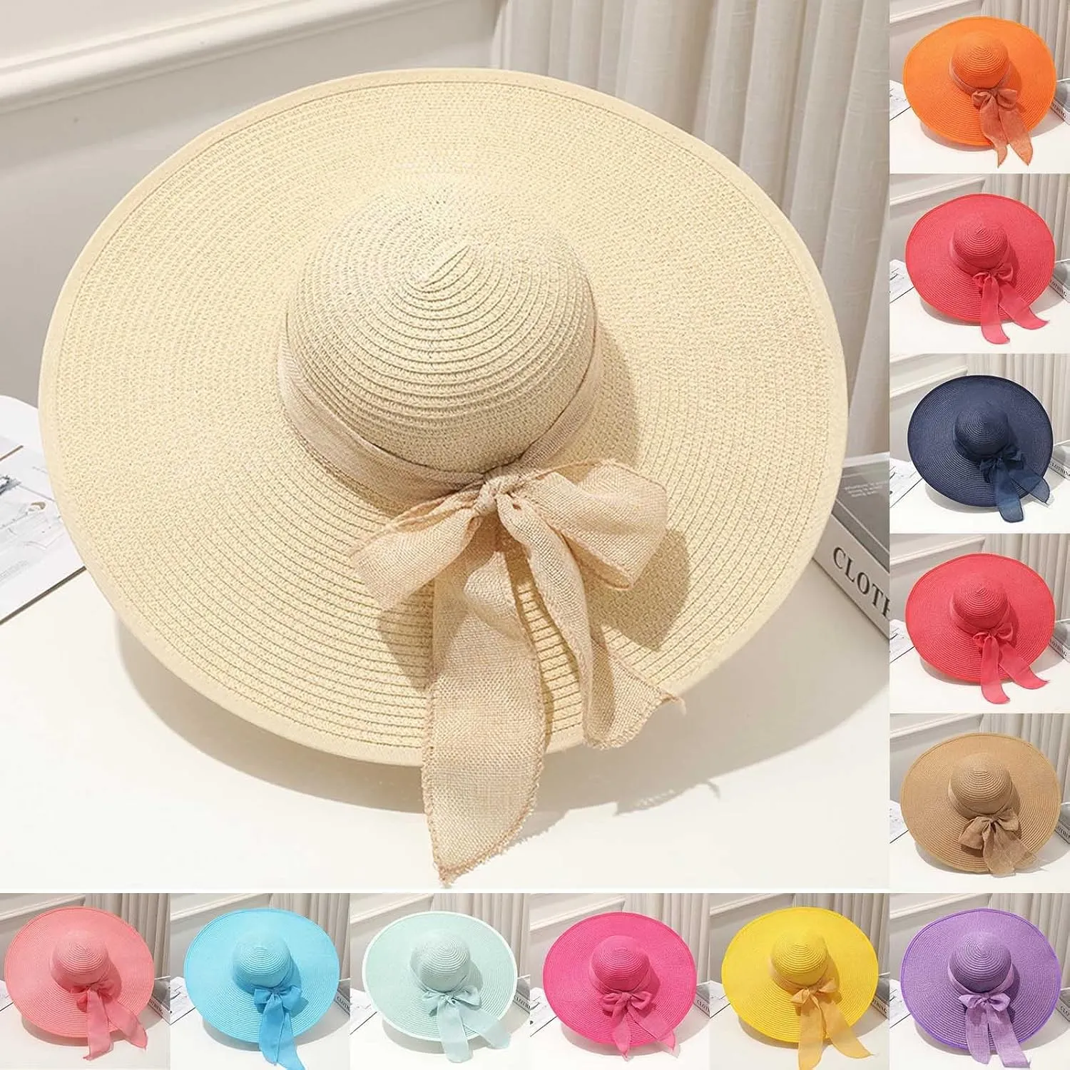 Womens Sun 𝐒traw Hat Wide Brim UPF 80 Summer UV Cap Foldable Packable Floppy Beach Hats for Women