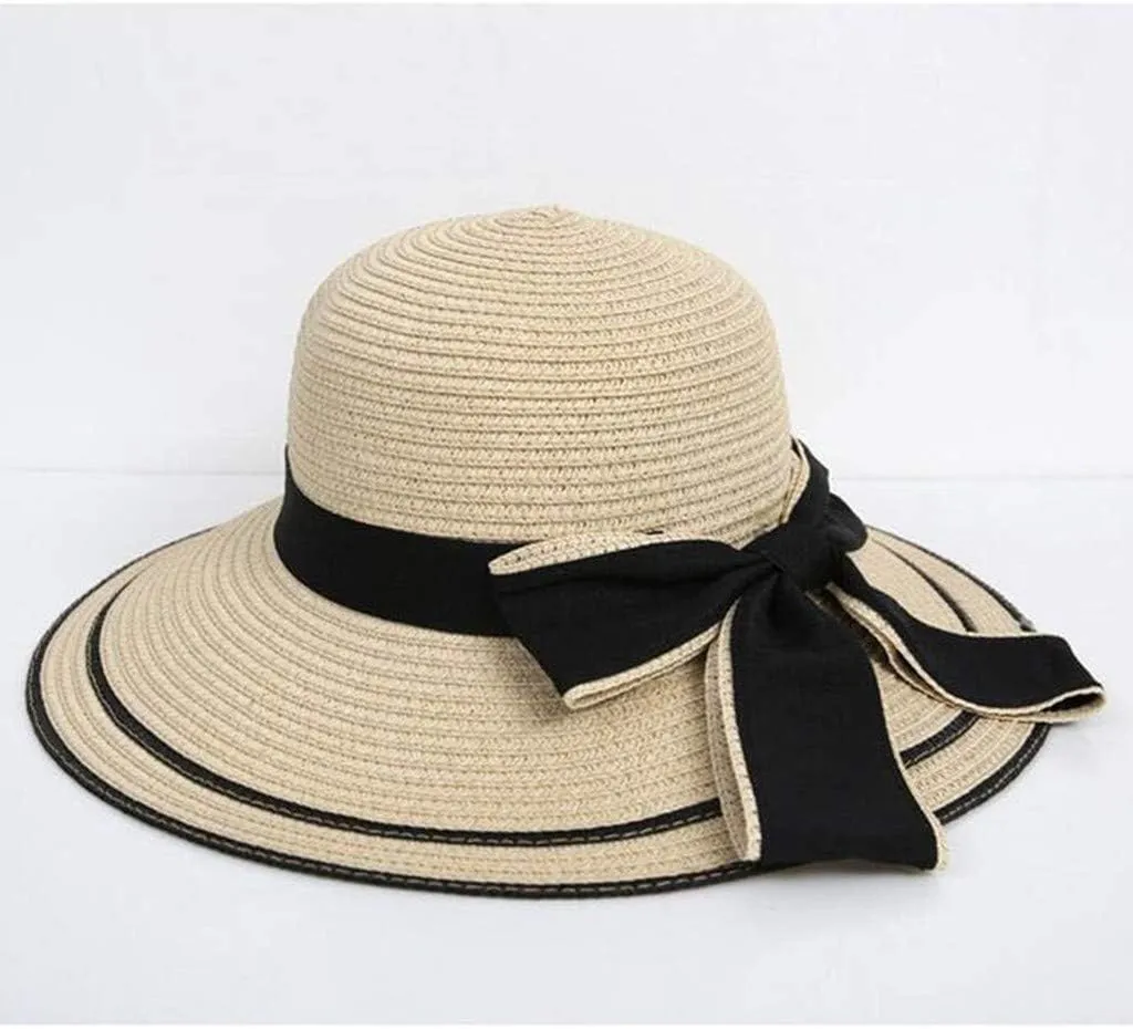 Women's Sun Visor Hats Beach Straw Hat for Women Wide Brim Hats Panama Fedora Foldable Packable Straw Beach Hat