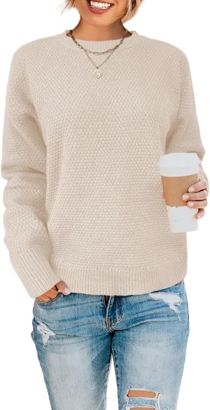 Womens Sweaters Fall Fashion Long Sleeve Knit Tops Crewneck Sweatshirts