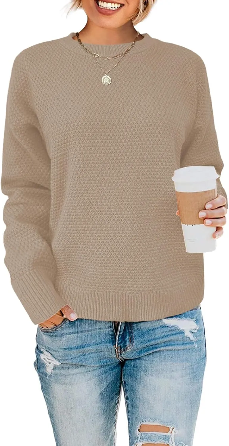 Womens Sweaters Fall Fashion Long Sleeve Knit Tops Crewneck Sweatshirts