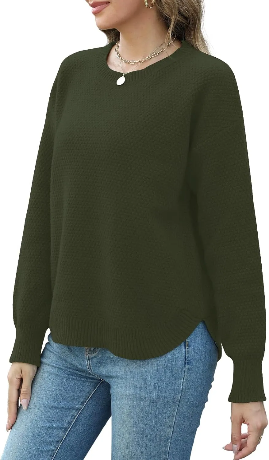 Womens Sweaters Fall Fashion Long Sleeve Knit Tops Crewneck Sweatshirts