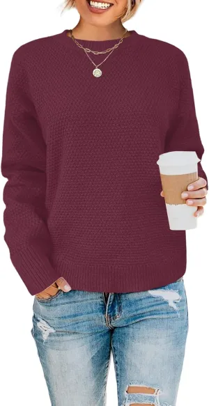 Womens Sweaters Fall Fashion Long Sleeve Knit Tops Crewneck Sweatshirts