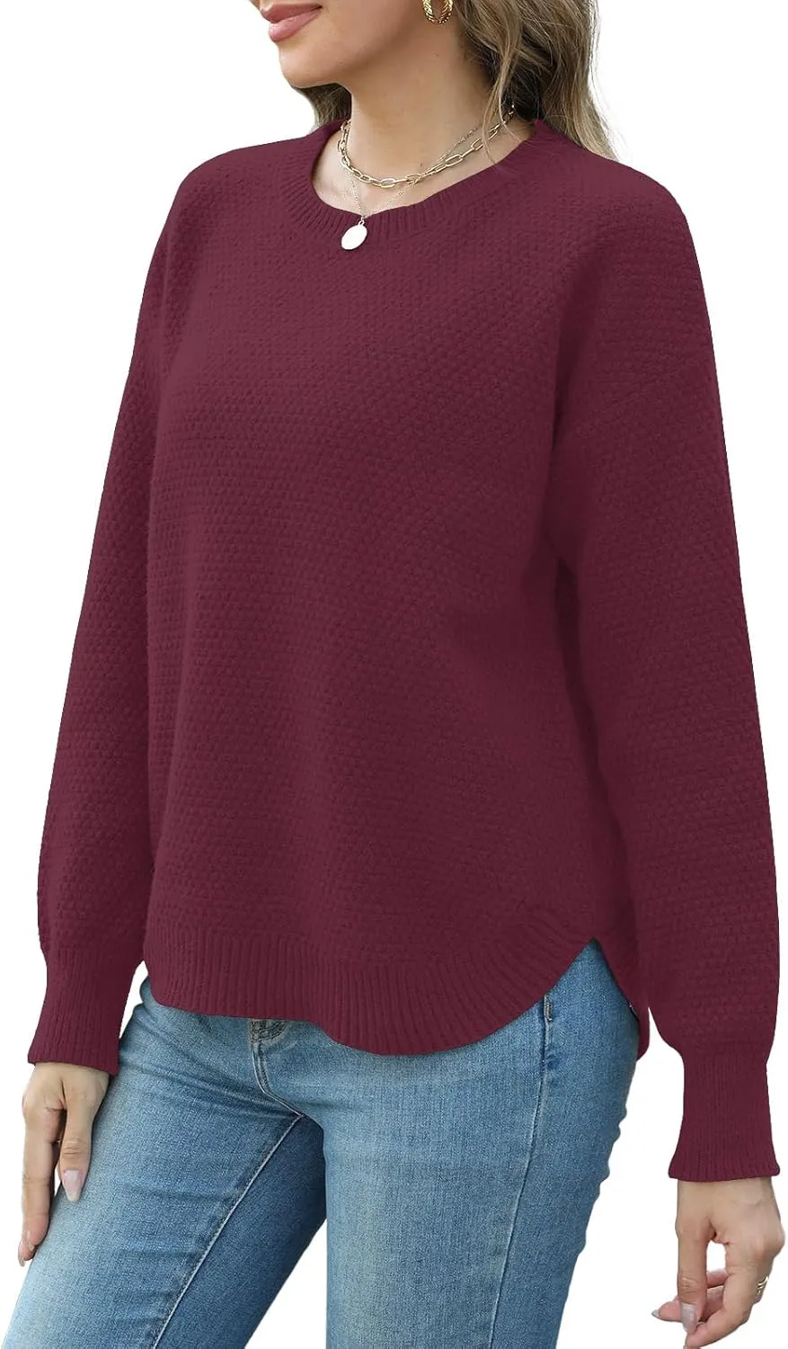 Womens Sweaters Fall Fashion Long Sleeve Knit Tops Crewneck Sweatshirts