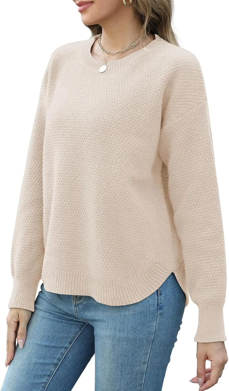 Womens Sweaters Fall Fashion Long Sleeve Knit Tops Crewneck Sweatshirts