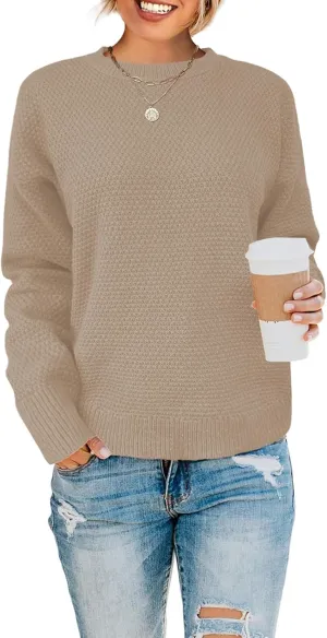 Womens Sweaters Fall Fashion Long Sleeve Knit Tops Crewneck Sweatshirts