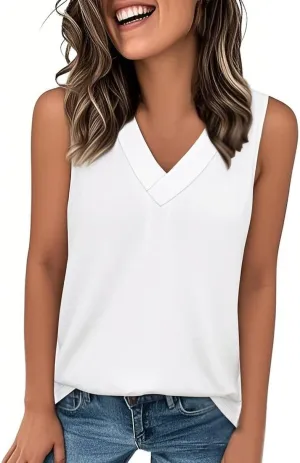 Womens Tank Tops 2025 Comfy T-Shirts Dressy Sleeveless V Neck Summer Loose Tank Top Beach Vacation Shirts